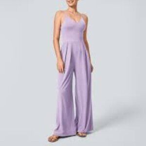 43-NWT HALARA BREEZEFUL Backless Side Invisible Zipper Pocket Wide Leg JUMPSUIT